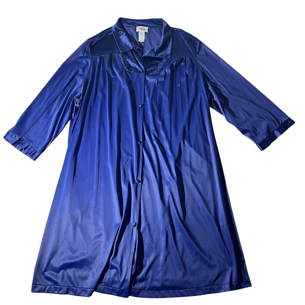 Vanity Fair Vintage 3X Blue Nylon Satin Robe Housecoat